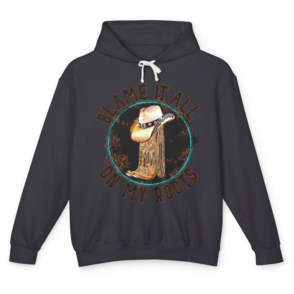 Retro Leopard Cowboy Boots Blame It On My Roots Western Girl Unisex Lightweight Hoodie