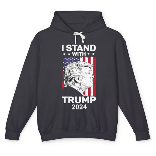 Retro US Flag I Stand With Trump President Trump Return 2024 Unisex Lightweight Hoodie