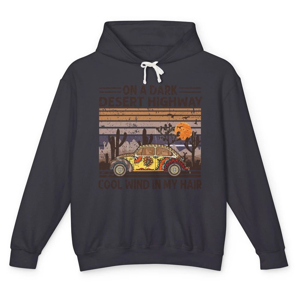 Vintage Hippie Car On A Dark Desert Highway Freedom Peace Unisex Lightweight Hoodie