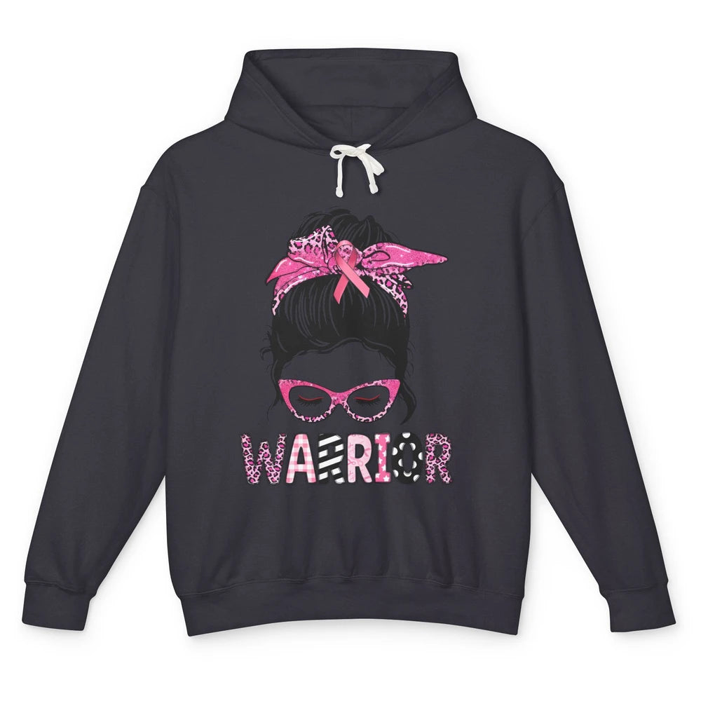 Warrior Fights Cancer Pink Leopard Ribbon Cancer Awareness Unisex Lightweight Hoodie