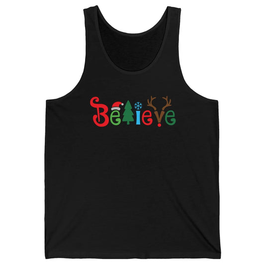 Funny Santa Claus Hat Believe Snowflakes Christmas Costume Unisex Jersey Tank