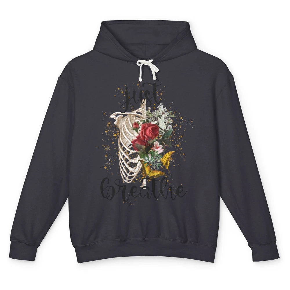 Just Breathe Floral Lungs Skeleton Respiratory Therapist Unisex Lightweight Hoodie