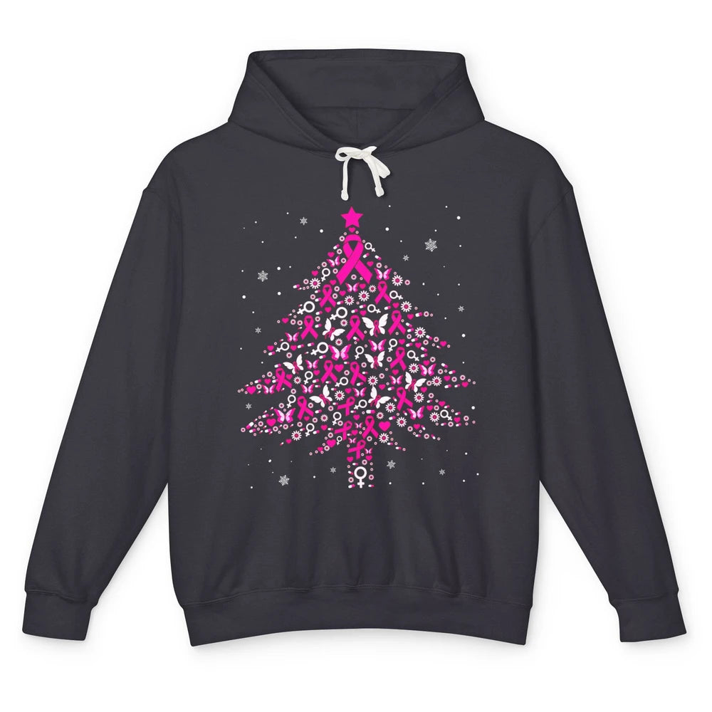 Breast Cancer Pink Ribbon Xmas Tree Breast Cancer Christmas Unisex Lightweight Hoodie