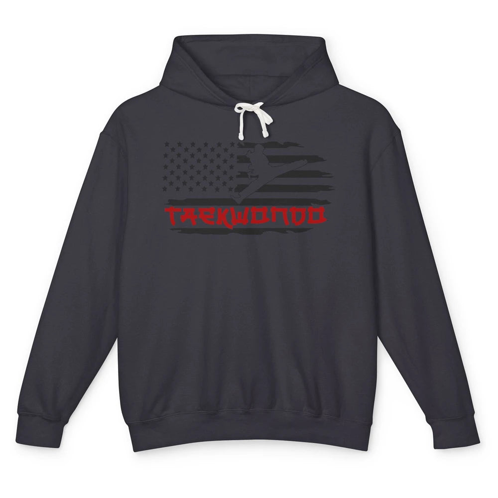 Taekwondo American Flag Karate Girl Boy Martial Art Gift Unisex Lightweight Hoodie