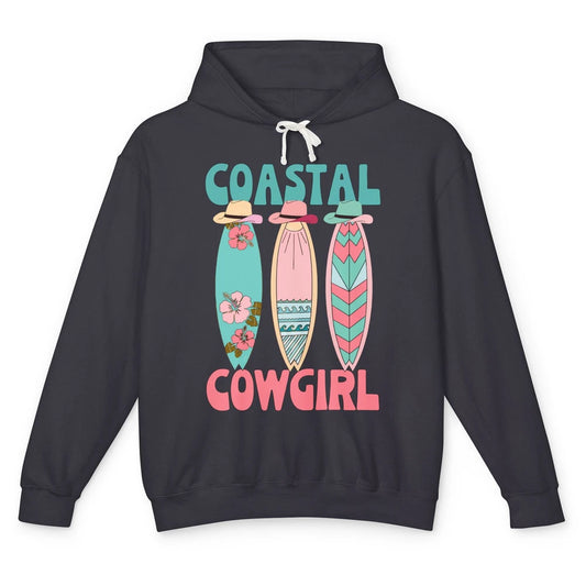 Retro Coastal Cowgirl Surfboards Western Cowgirl Beach Life Unisex Lightweight Hoodie