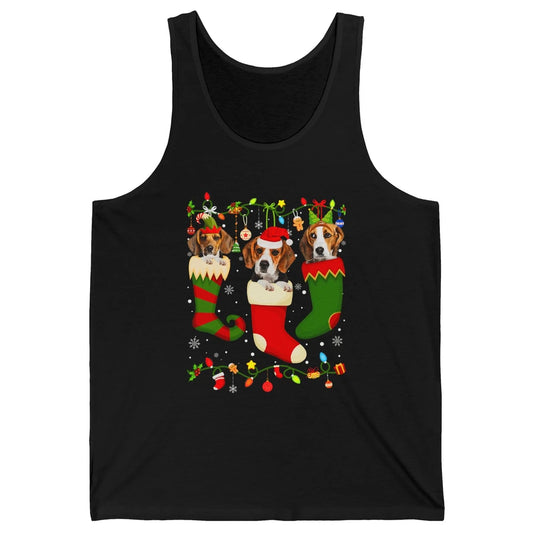 Funny Beagle Dog Christmas Tree Socks Xmas Lights Santa Hat Unisex Jersey Tank