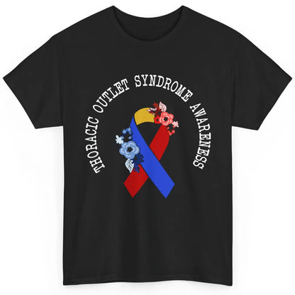 Thoracic Outlet Syndrome Awareness Floral Blue Red Ribbon Classic Unisex T-Shirt