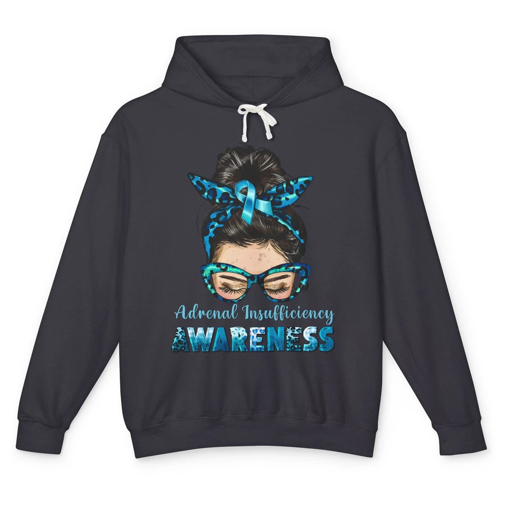 Adrenal Insufficiency Awareness Messy Bun Mom Blue Ribbon Unisex Lightweight Hoodie