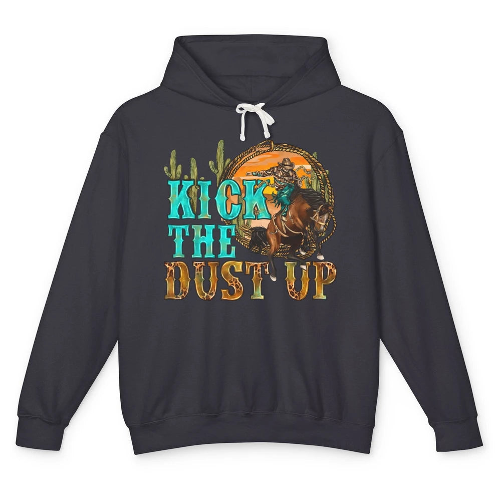 Retro Desert Cowboy Bucking Horse Kick The Dust Up Western Unisex Lightweight Hoodie