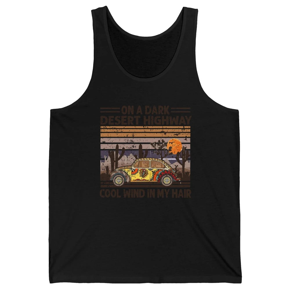 Vintage Hippie Car On A Dark Desert Highway Freedom Peace Unisex Jersey Tank