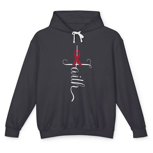 Burgundy Ribbon Faith God Multiple Myeloma Cancer Awareness Unisex Lightweight Hoodie