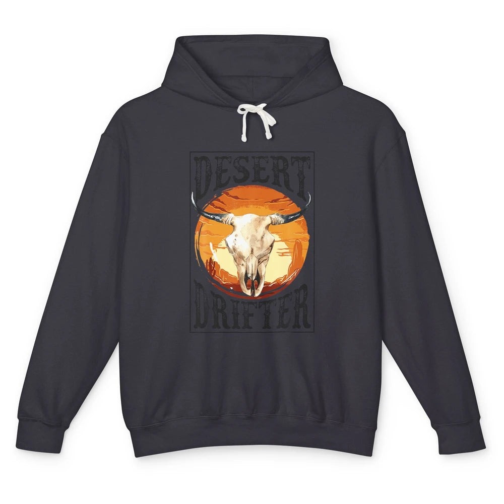 Bull Skull Sunset Desert Drifter Cowboy Rodeo Western Retro Unisex Lightweight Hoodie