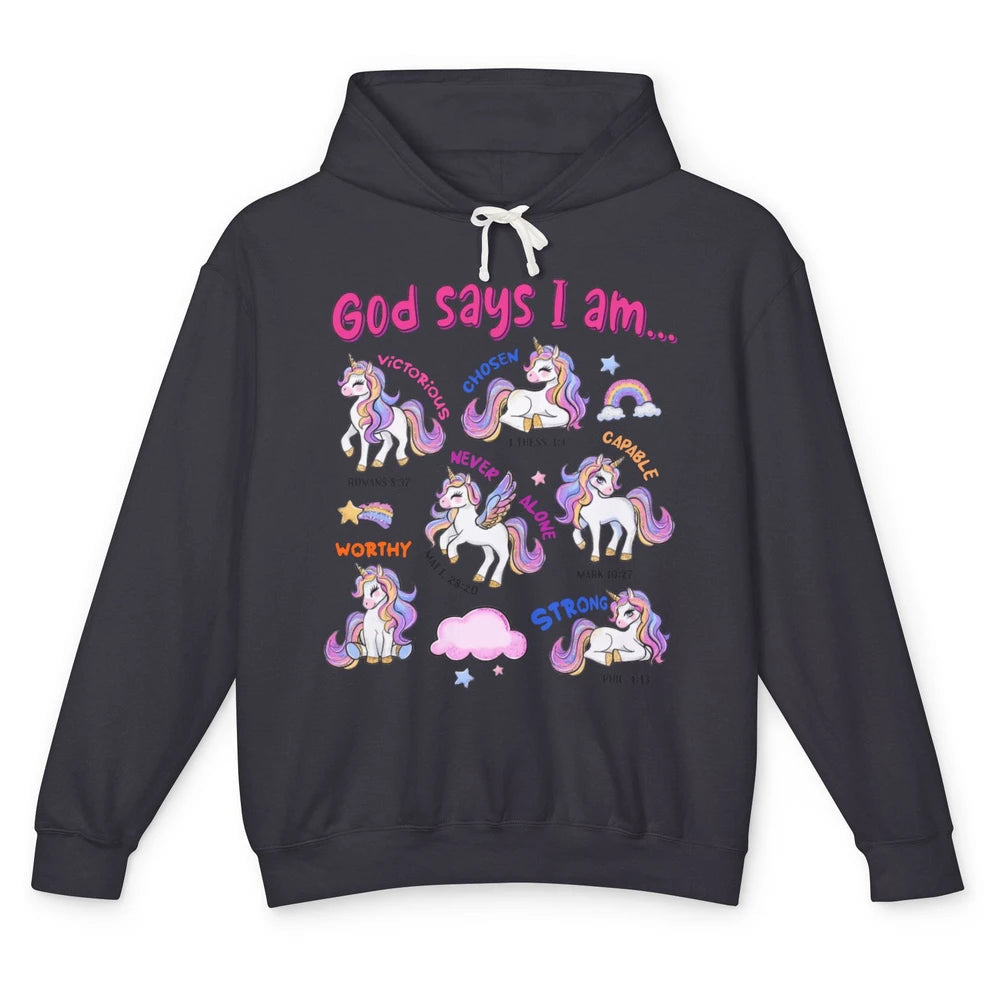 Christian God Says I Am Unicorn Bible Verse Religious Girl Unisex Lightweight Hoodie