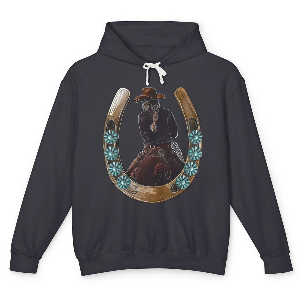 Retro Cowgirl Horseshoe Rodeo Western Cowgirl Peace Lovers Unisex Lightweight Hoodie