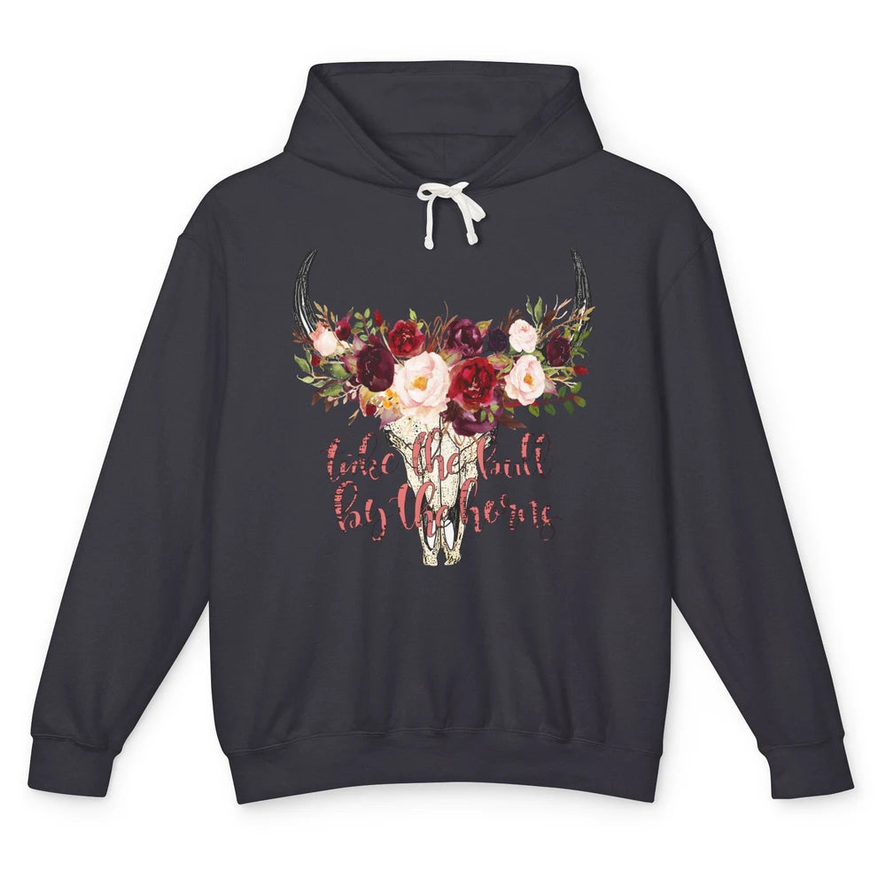 Boho Bull Skull Take The Bull By The Horns Western Country Unisex Lightweight Hoodie