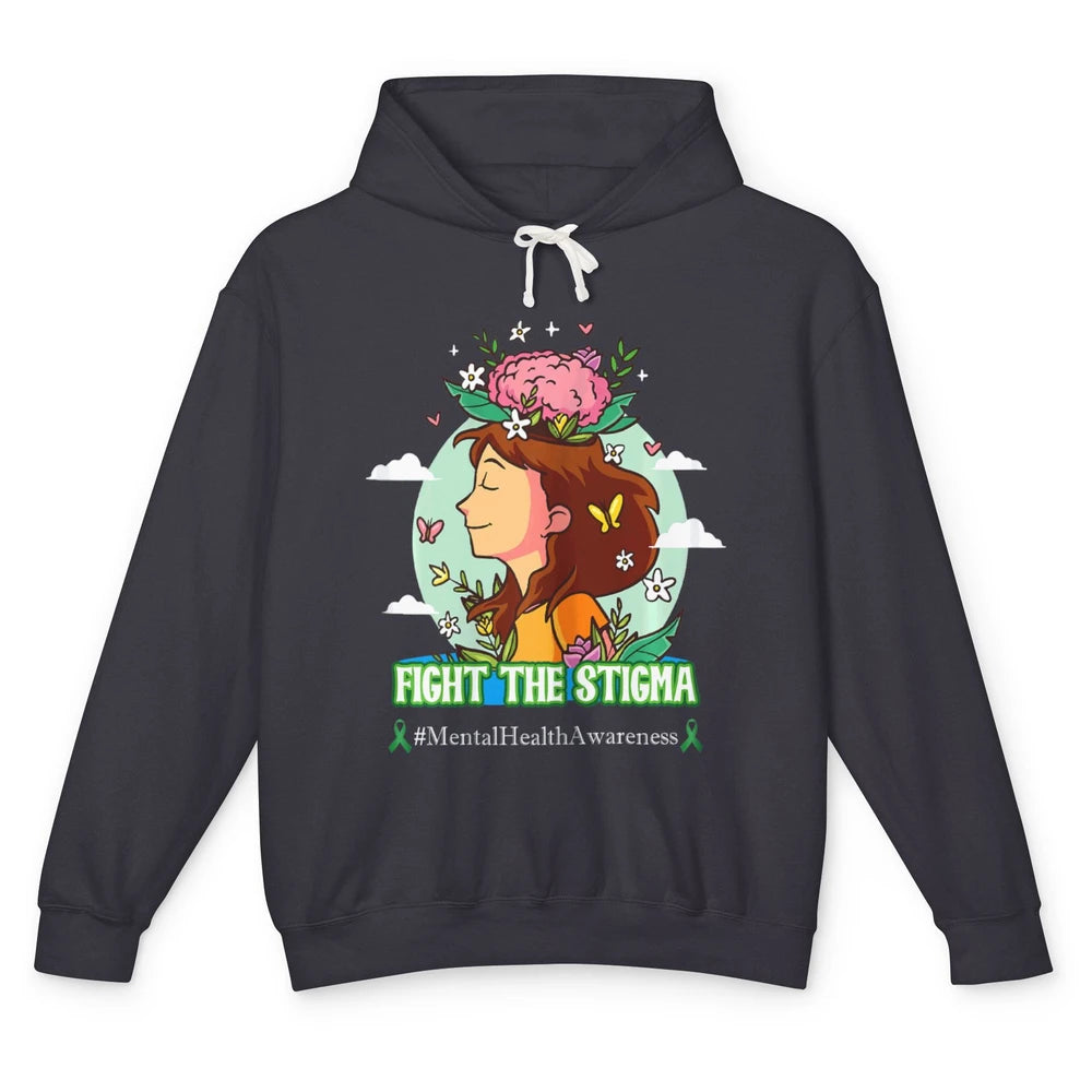 Fight The Stigma Floral Woman Brain Mental Health Matters Unisex Lightweight Hoodie