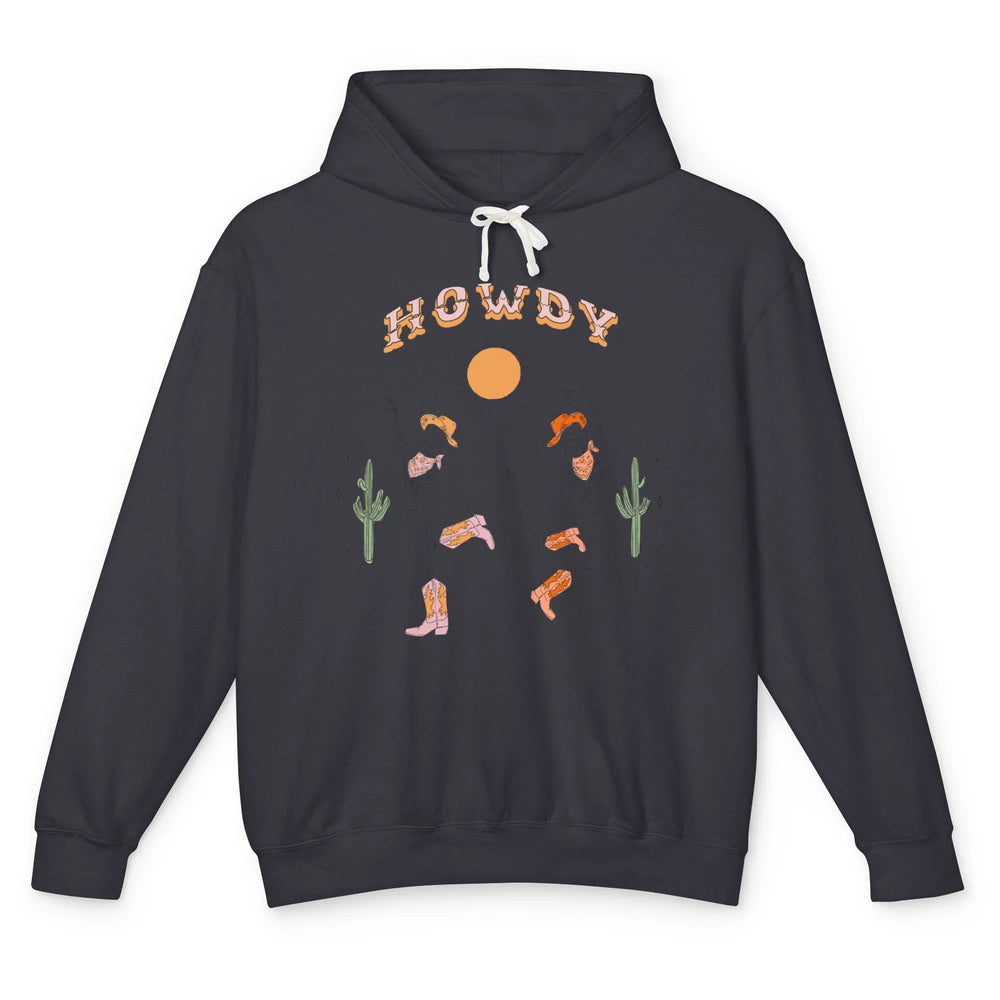 Retro Desert Skeleton Dancing Cowboy Boots Hat Howdy Western Unisex Lightweight Hoodie