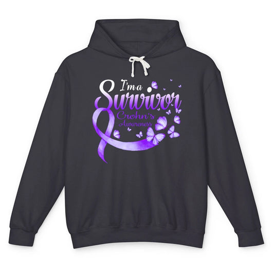 Survivor Butterfly Ribbon Warrior Crohns Disease Awareness Unisex Lightweight Hoodie