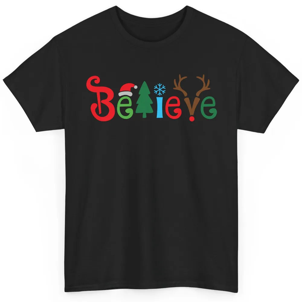 Funny Santa Claus Hat Believe Snowflakes Christmas Costume Classic Unisex T-Shirt