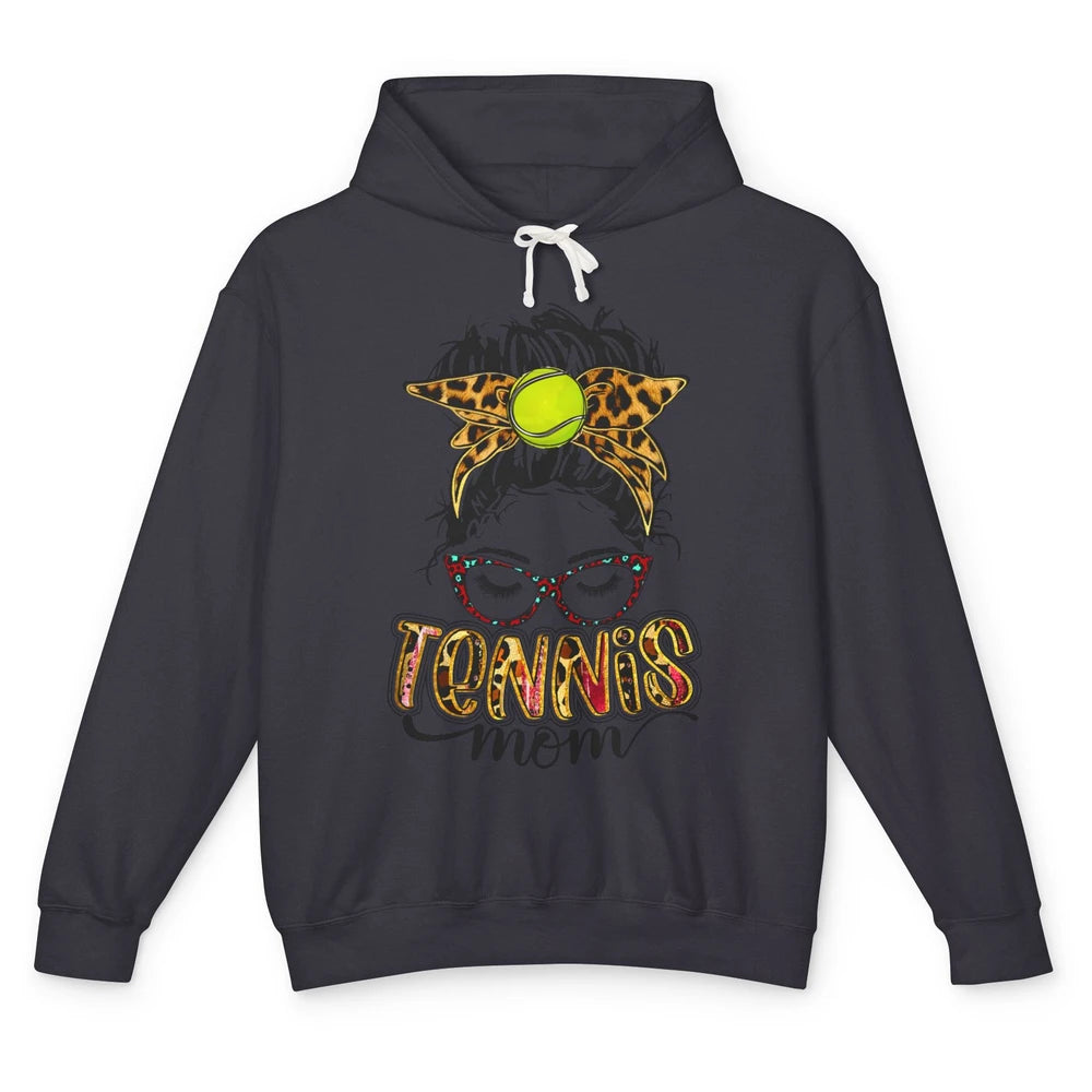 Tennis Mom Leopard Messy Bun Tennis Lady Tennis Players Gift Unisex Lightweight Hoodie