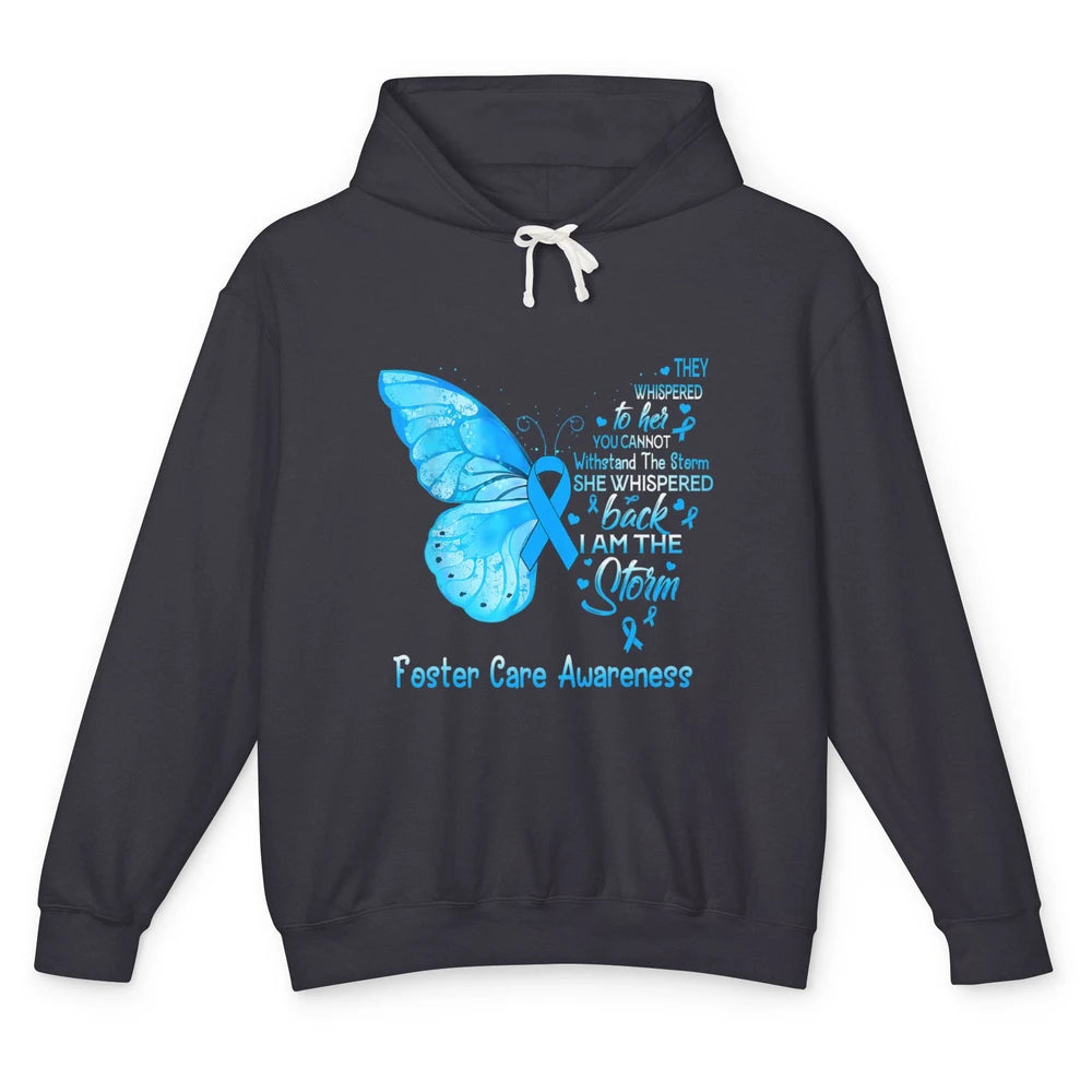 Butterfly Storm Warrior Foster Care Awareness Blue Ribbon Unisex Lightweight Hoodie