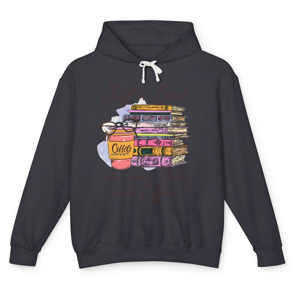 Retro Books Just A Girl Who Loves Books And Coffee Reading Unisex Lightweight Hoodie