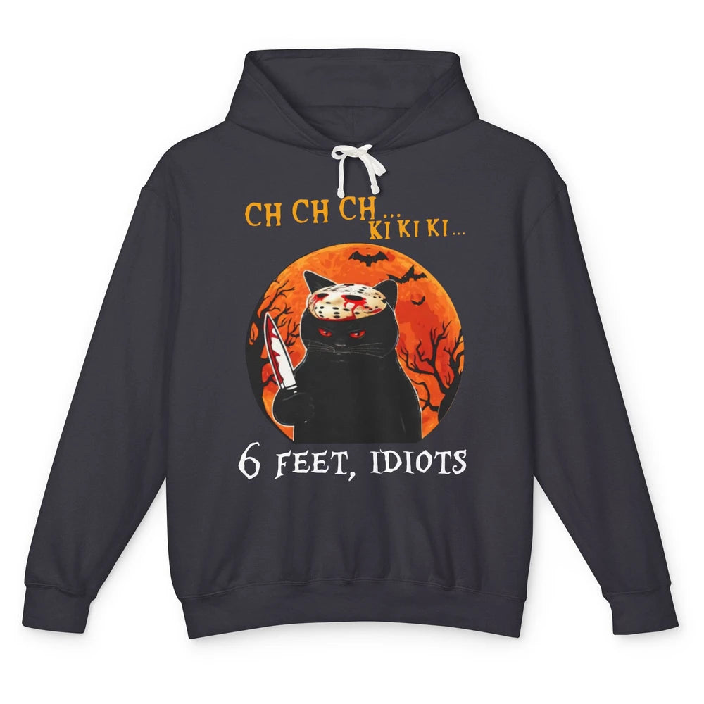 Black Murderous Cat 6 Feet Idiots Halloween Social Distance Unisex Lightweight Hoodie