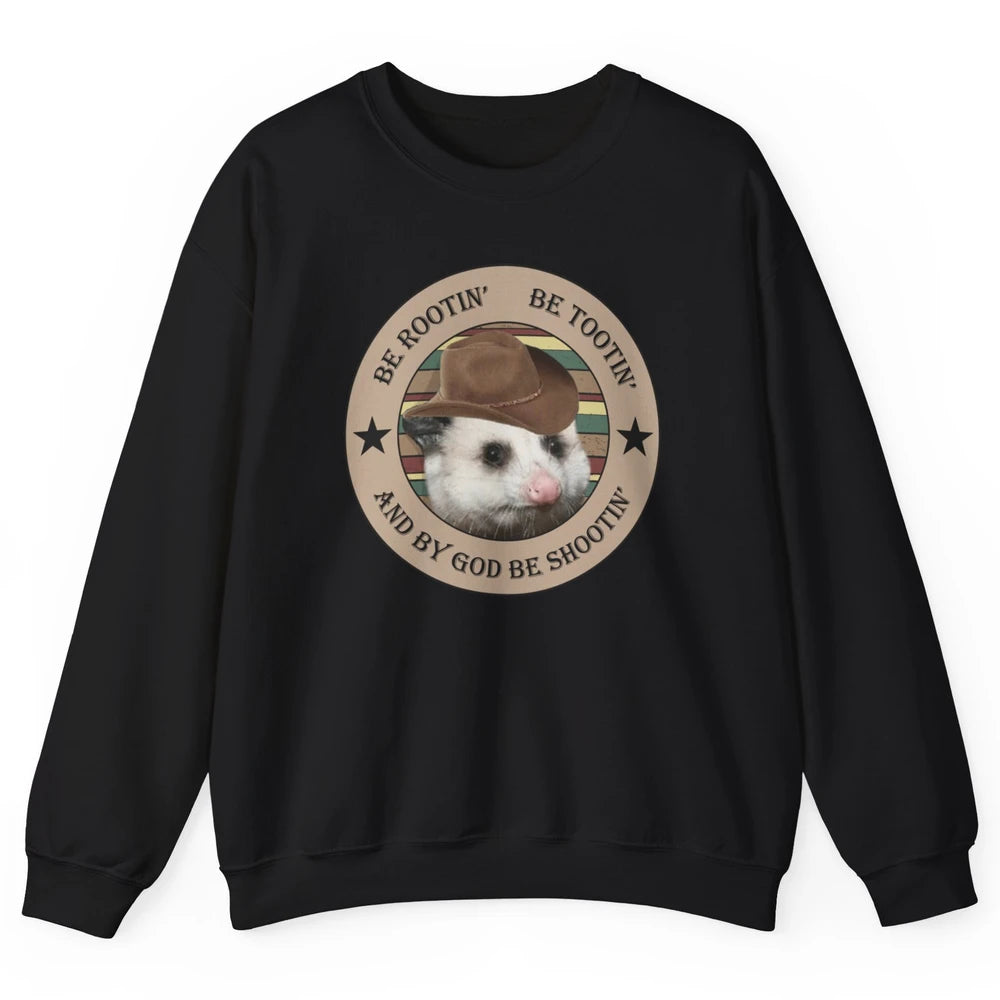 Western Country Rootin Tootin Possum Cowboy Street Cat Retro Unisex Crewneck Sweatshirt