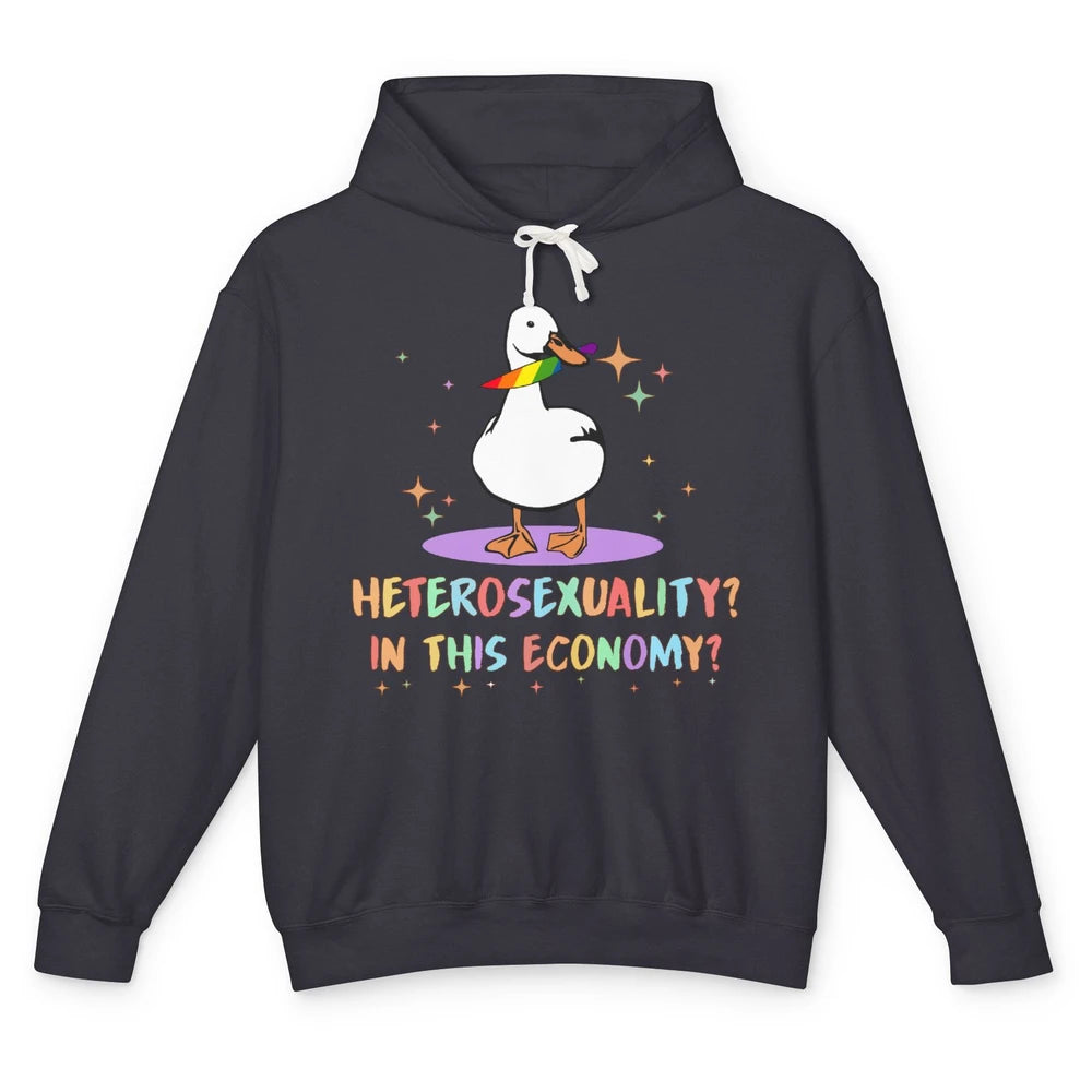 Heterosexuality In This Economy LGBT Goose Rainbow Gay Pride Unisex Lightweight Hoodie