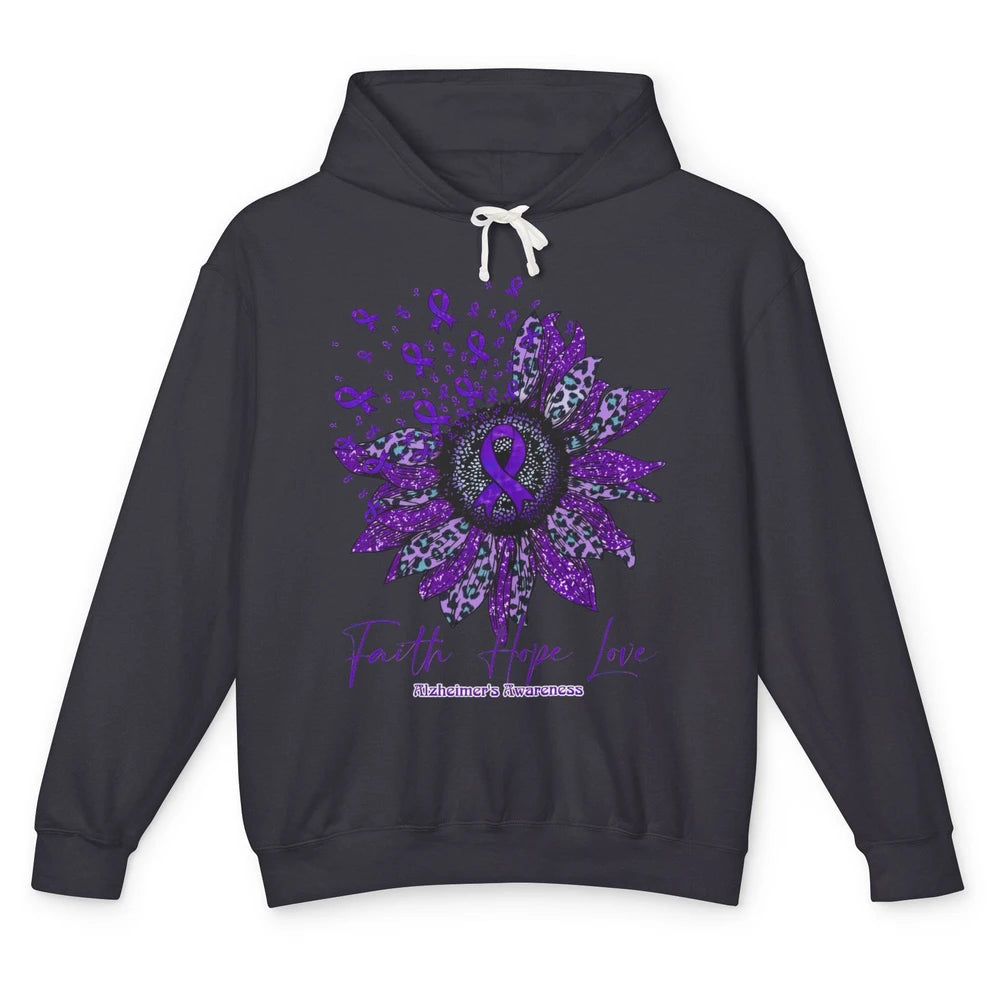 Faith Hope Love Purple Sunflower Alzheimer Brain Awareness Unisex Lightweight Hoodie