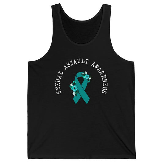 Sexual Assault Awareness Floral Teal Ribbon Awareness Gift Unisex Jersey Tank