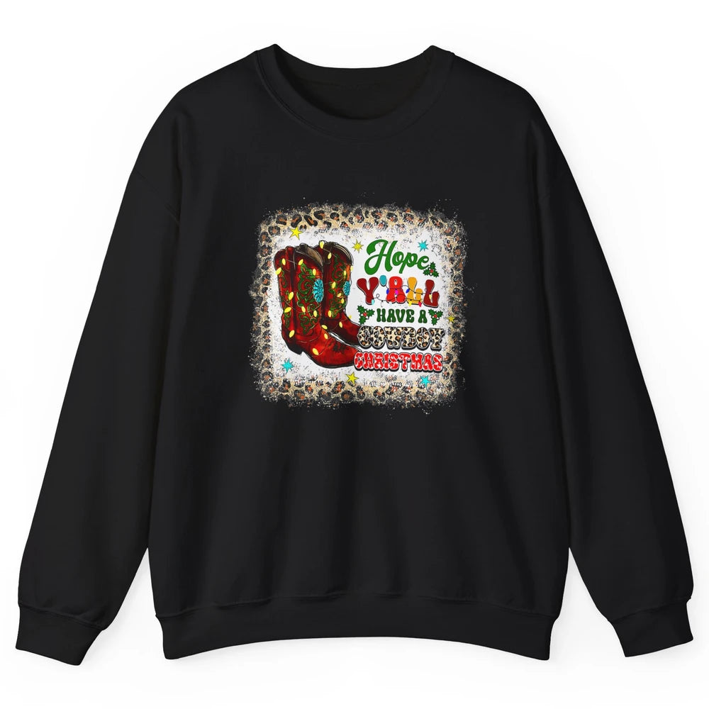 Merry Christmas Cowboy Boots Leopard Xmas Lights Western Unisex Crewneck Sweatshirt