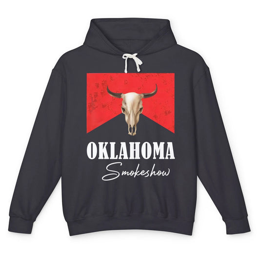 Boho Bull Skull Cow Print Oklahoma Smokeshow Western Country Unisex Lightweight Hoodie