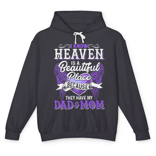 Heaven Beautiful Dad And Mom In Heaven Angel Wings Guardian Unisex Lightweight Hoodie