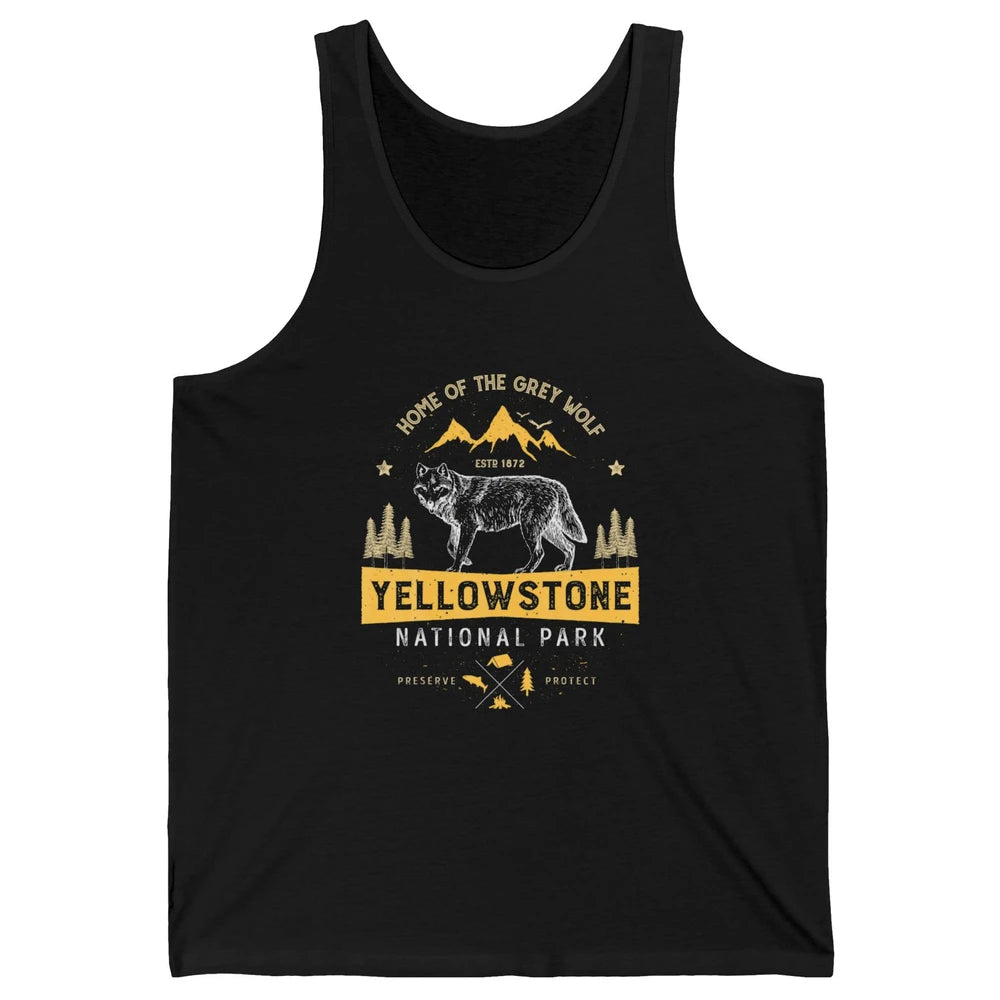 Yellowstone National Park Home Grey Wolf Vintage Wild Nature Unisex Jersey Tank