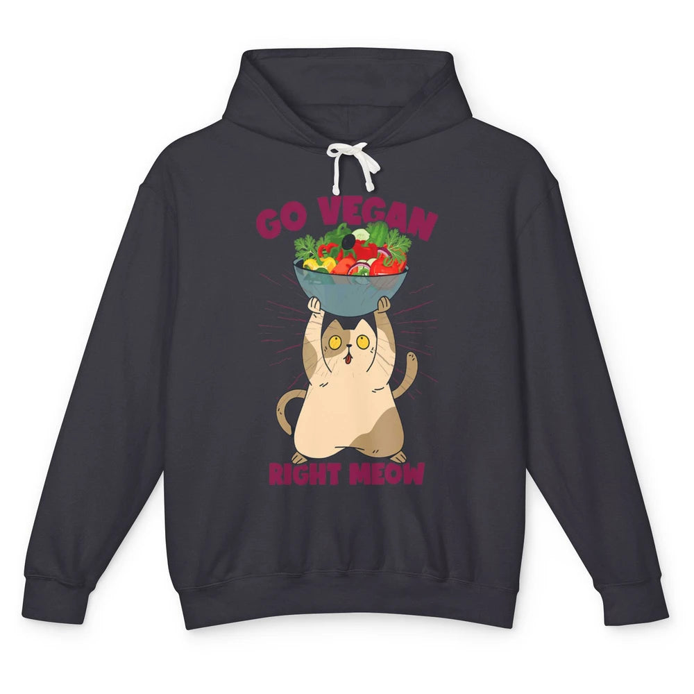 Funny Go Vegan Cat Plant Based Diet Animal Pet Vegetarian Unisex Lightweight Hoodie