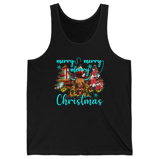 Highland Cow Merry Christmas Heifer Western Country Cowboy Unisex Jersey Tank