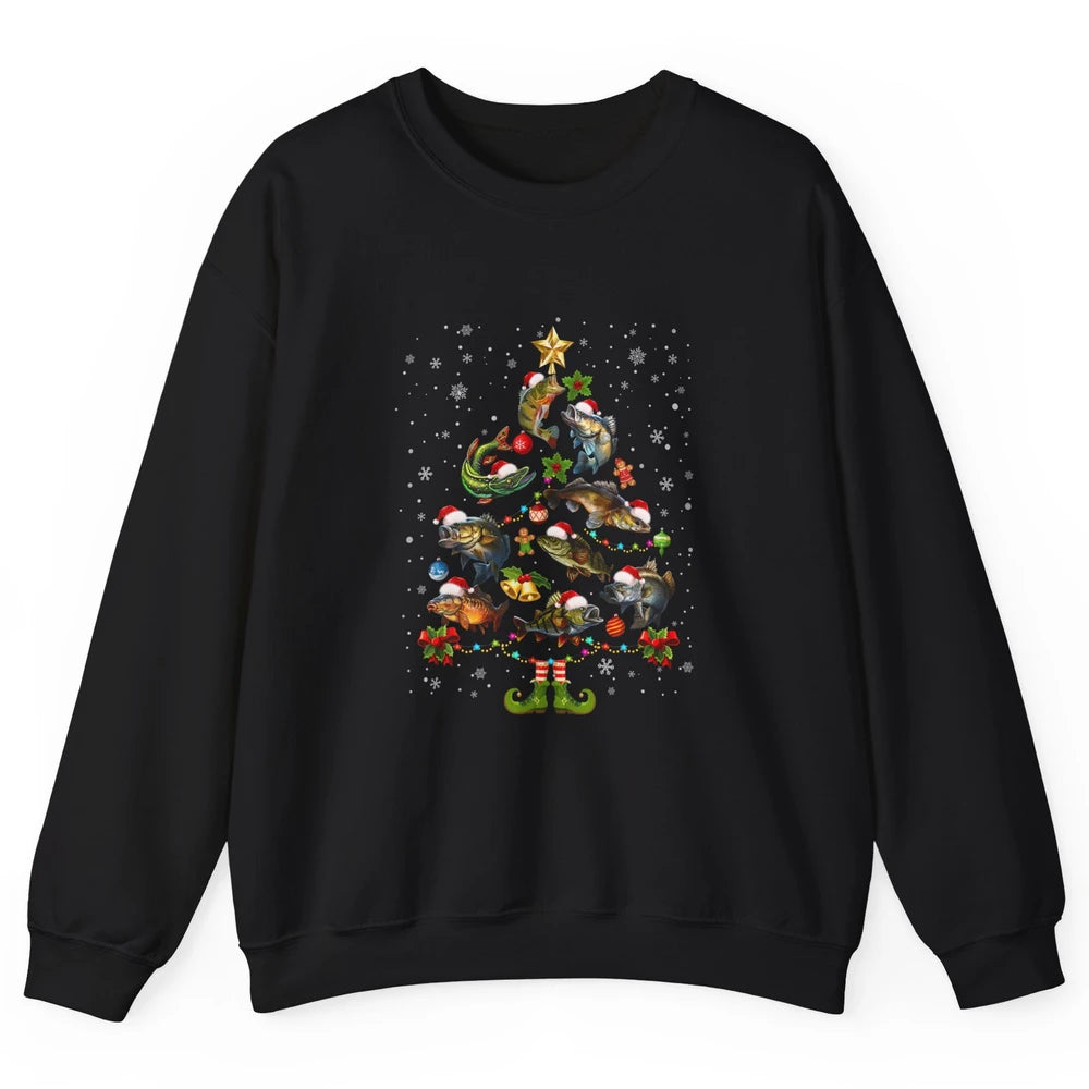 Merry Christmas Fishmas Fishing Tree Fisherman Xmas Lights Unisex Crewneck Sweatshirt