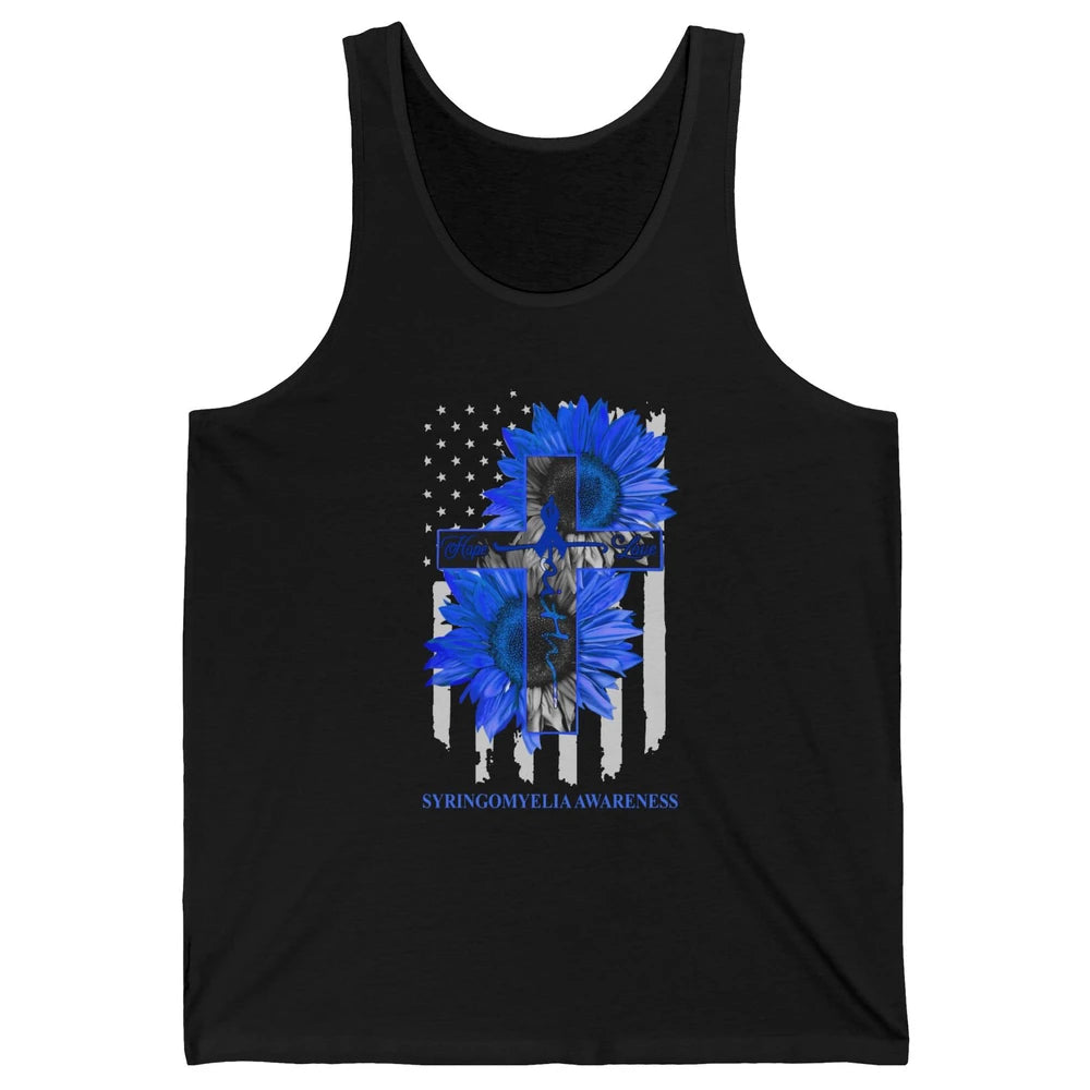 Syringomyelia Awareness Faith Hope Love Blue Ribbon US Flag Unisex Jersey Tank