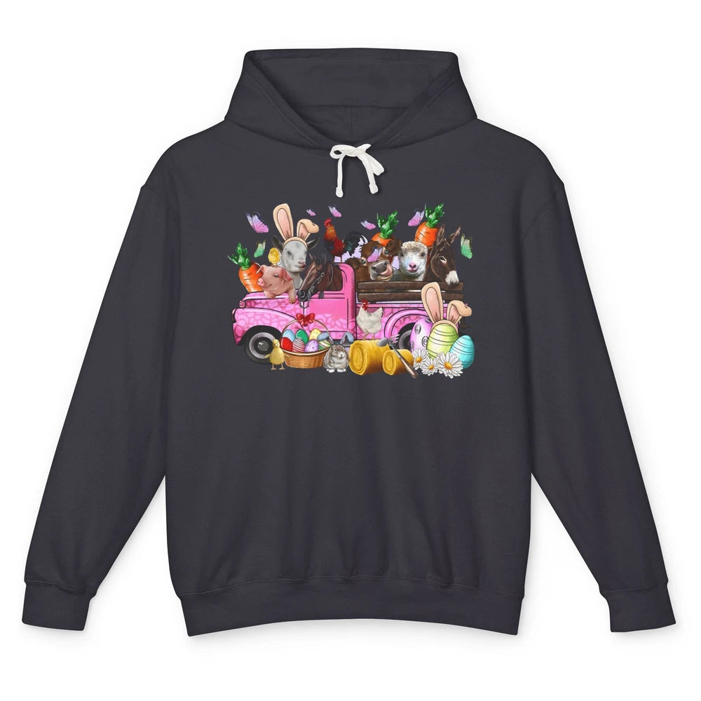 Easter Farm Truck With Easter Eggs Basket Animal Bunny Ears Unisex Lightweight Hoodie