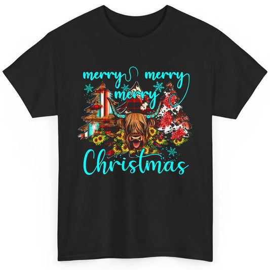 Highland Cow Merry Christmas Heifer Western Country Cowboy Classic Unisex T-Shirt