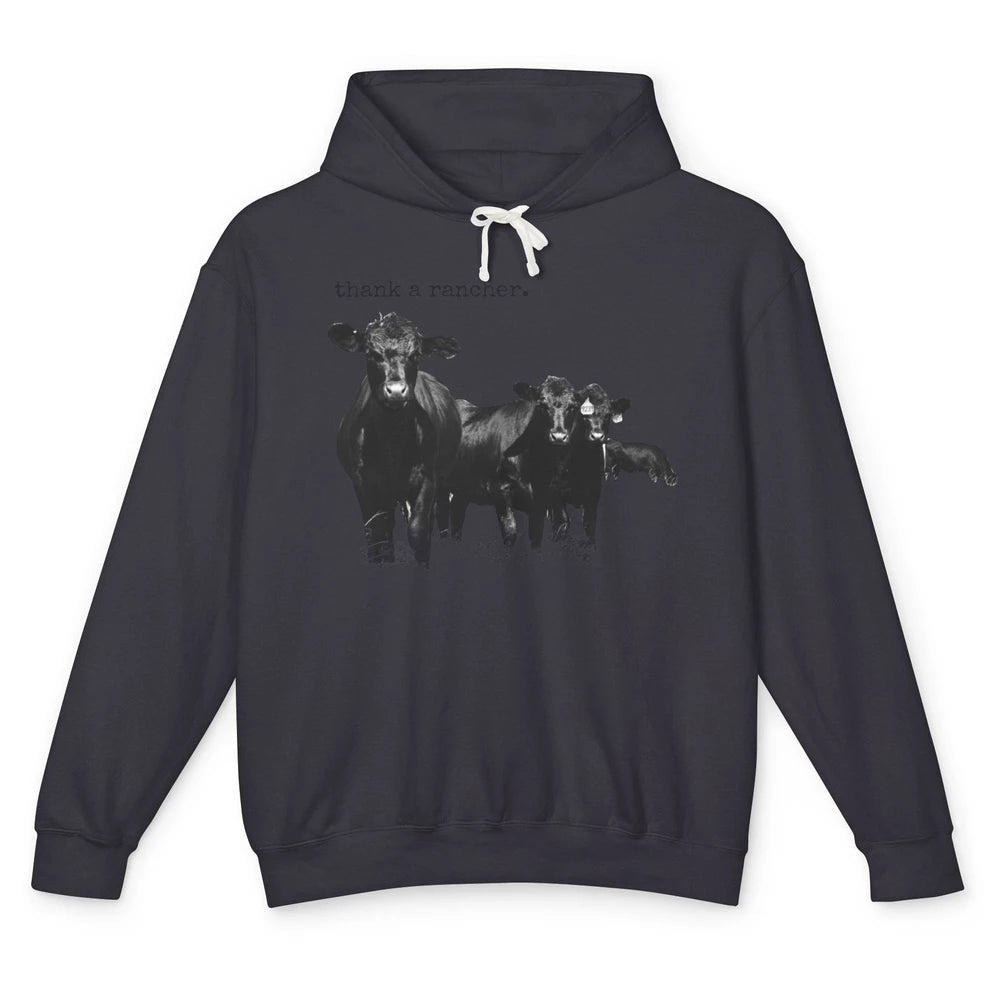 Funny Cow Gang Thank A Rancher Farm Animals Cattles Western Unisex Lightweight Hoodie