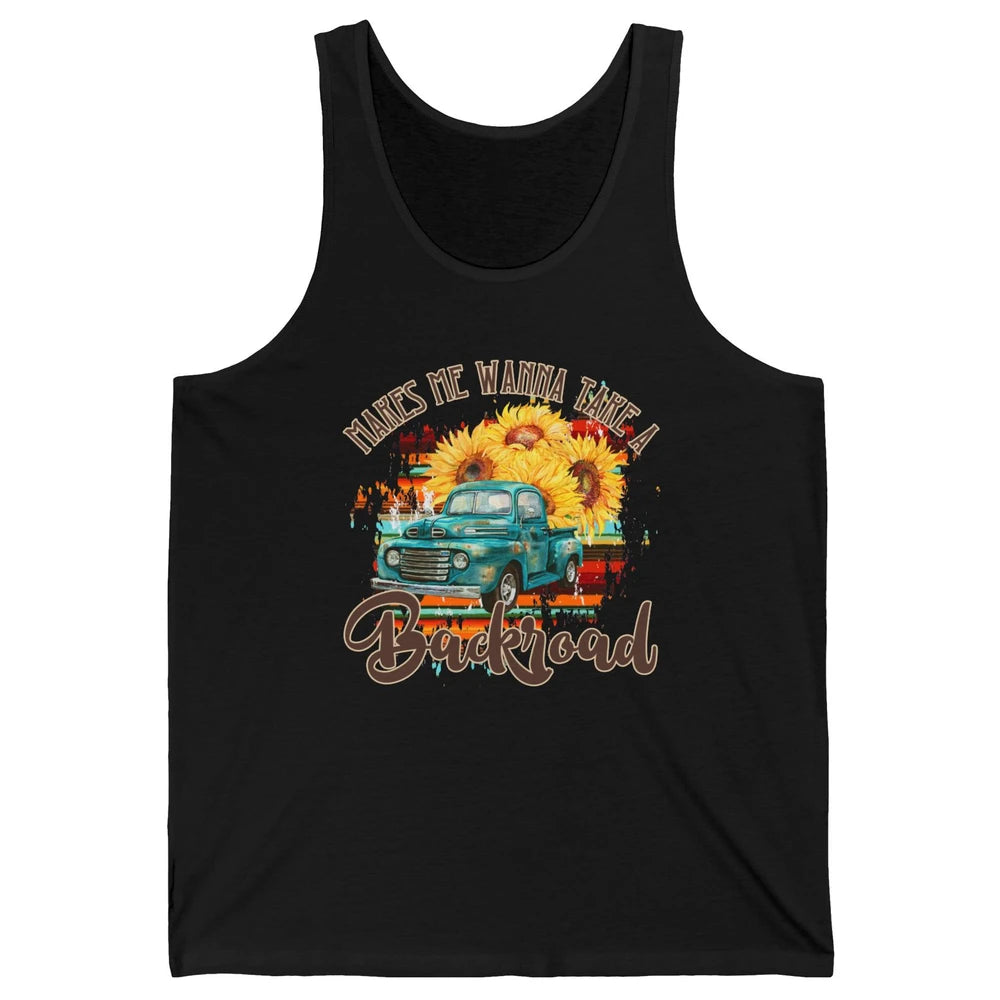 Retro Sunflower Truck Makes Me Wanna Take a Backroad Western Unisex Jersey Tank