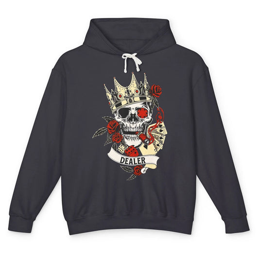 Funny Skull Vintage Poker Dealer Card Casino Gambling Gamble Unisex Lightweight Hoodie