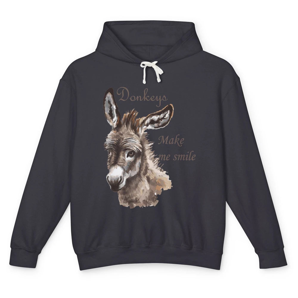 Watercolor Donkey Make Me Smile Farming Life Farm Animal Unisex Lightweight Hoodie