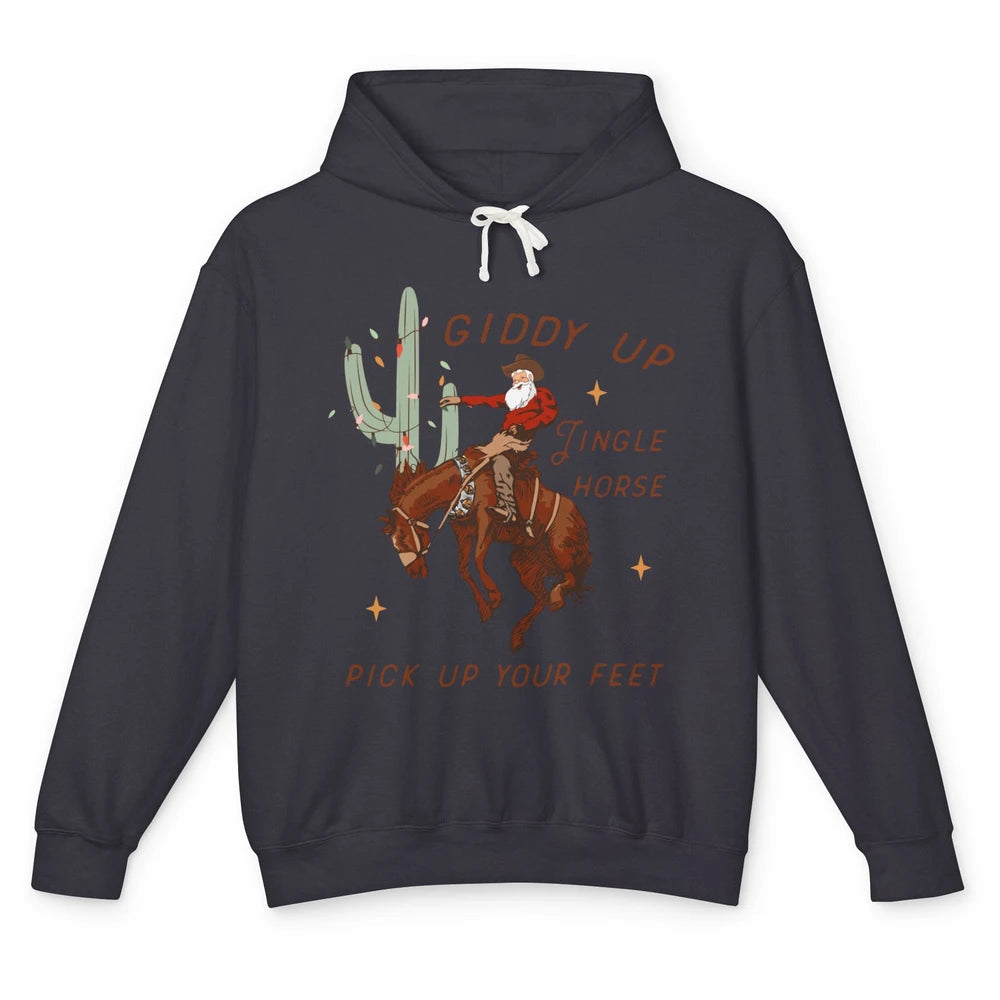 Cowboy Santa Giddy Up Jingle Horse Pick Up Western Christmas Unisex Lightweight Hoodie