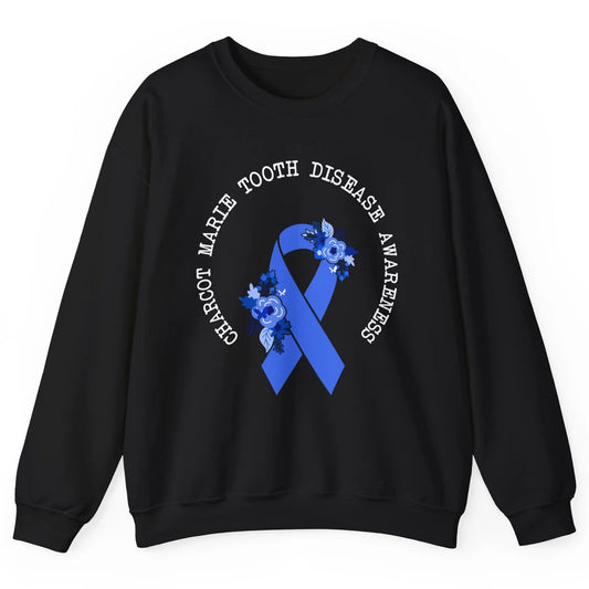 Charcot-marie-tooth Disease Awareness Floral Blue Ribbon Unisex Crewneck Sweatshirt