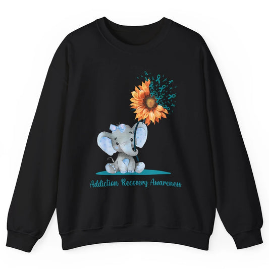 Addiction Recovery Awareness Teal Ribbon Baby Elephant Daisy Unisex Crewneck Sweatshirt