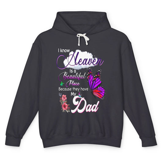 Heaven Is Beautiful Have Dad In Heaven Angel Wings Guardian Unisex Lightweight Hoodie