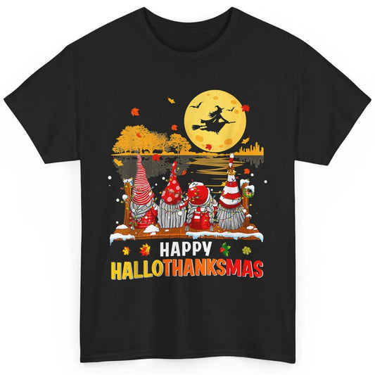 Merry Christmas Gnomes Happy Halloween Witch Xmas Lights Classic Unisex T-Shirt